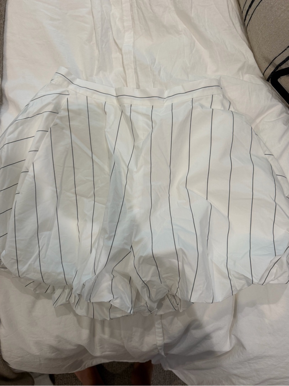 Tibi White Pinstripe Bubble-Hem Skort